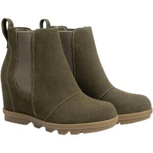 Athlefit Women's Olive Green Faux Leather Wedge Comfortable Ankle Wedge BootiesW